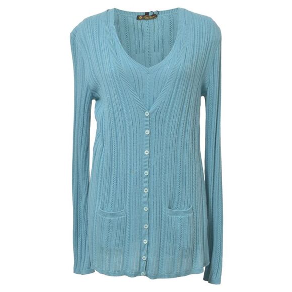 Loro Piana Twin Set Button Down Cardigan in Light Blue Cashmere - Picture 1 of 10